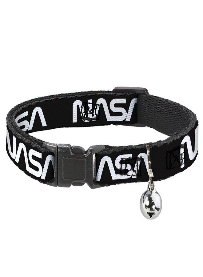 Buckle Down Buckle-Down Breakaway Cat Collar with Bell, Plastic Clip, Easy Adjustable, NASA Text Black White, 8.5 to 12 Inches 0.5 Inch Wide - Image 1
