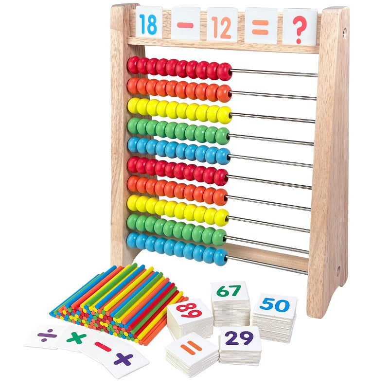 Sealive Wooden Abacus for Kids Math 10 Row Bead Counting Frame with Counting Sticks Number Alphabet Cards Learn Counting Educational Gift for Toddlers Preschoolers Ideal for Home School Daycare - Image 3