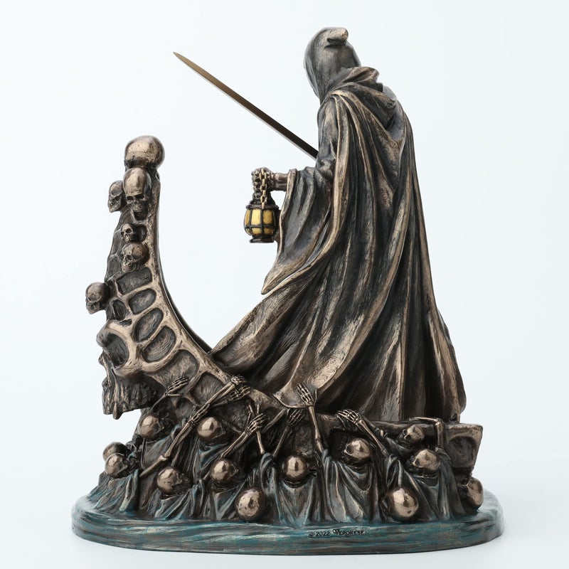Veronese Design Veronese Design 7 7/8 Inch Tall Dark Messenger and The Ferry of The Damned Resin Sculpture Bronze Finish Grim Reaper Statue  - Image 4