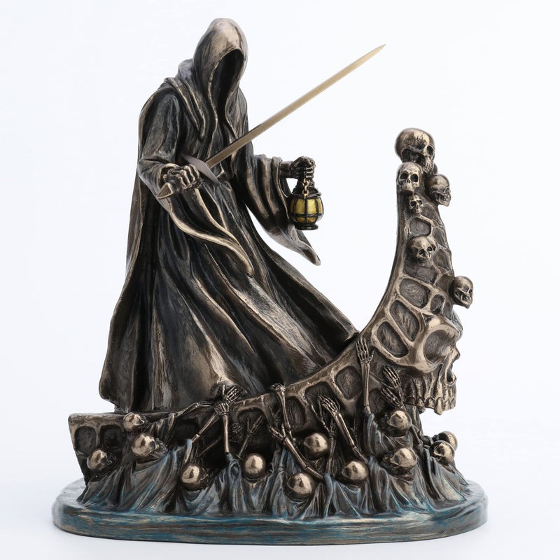 Veronese Design Veronese Design 7 7/8 Inch Tall Dark Messenger and The Ferry of The Damned Resin Sculpture Bronze Finish Grim Reaper Statue  - Image 1
