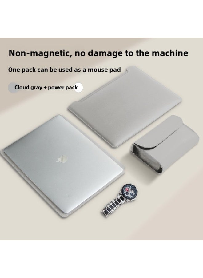 Applicable To Apple Notebook Inner Bag 13/14/15/16/inch Xiaomi Huawei Computer Bag Non-magnetic Thickened Pu Leather-Color: Cloud Gray + Accessories Storage Bag * Can Be Used As Mouse Pad-Applicable Model:15.6/16 Inch