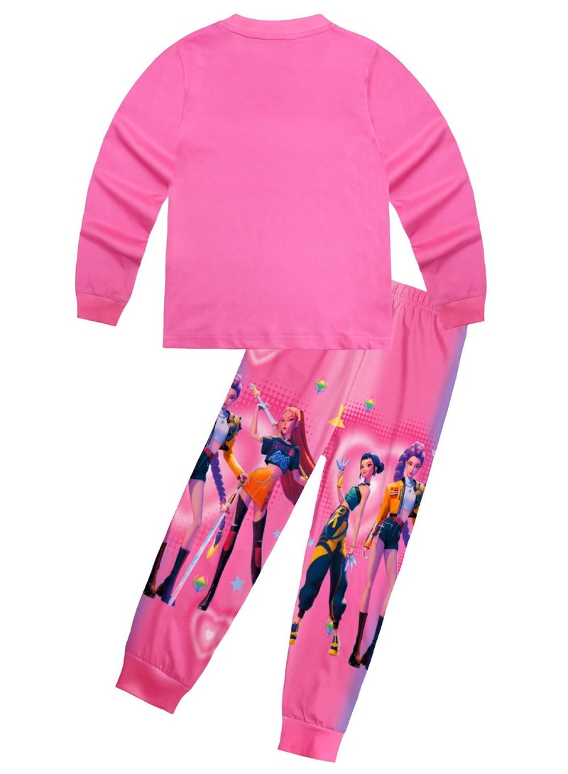 عام طقم ملابس منزلي طويلة الأكمام مستوحى من فرقة كيه-بوب لمطاردة الشياطين، متوفر بمقاسات متعددة، يتميز بطبعات دقيقة، قماشه مسامي ومريح. - Image 3