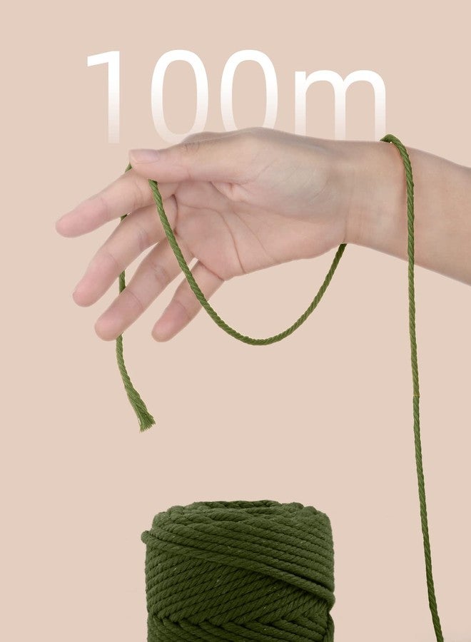 Munzong Army Green Macrame Cord 5mm x 109 Yards, 100m Colorful Handmade Natural Cotton Rope Macrame Yarn 4 Strand Twisted Craft Cords for Wall Hanging Plant Hangers Crafts Knitting Decorative Project - Image 3