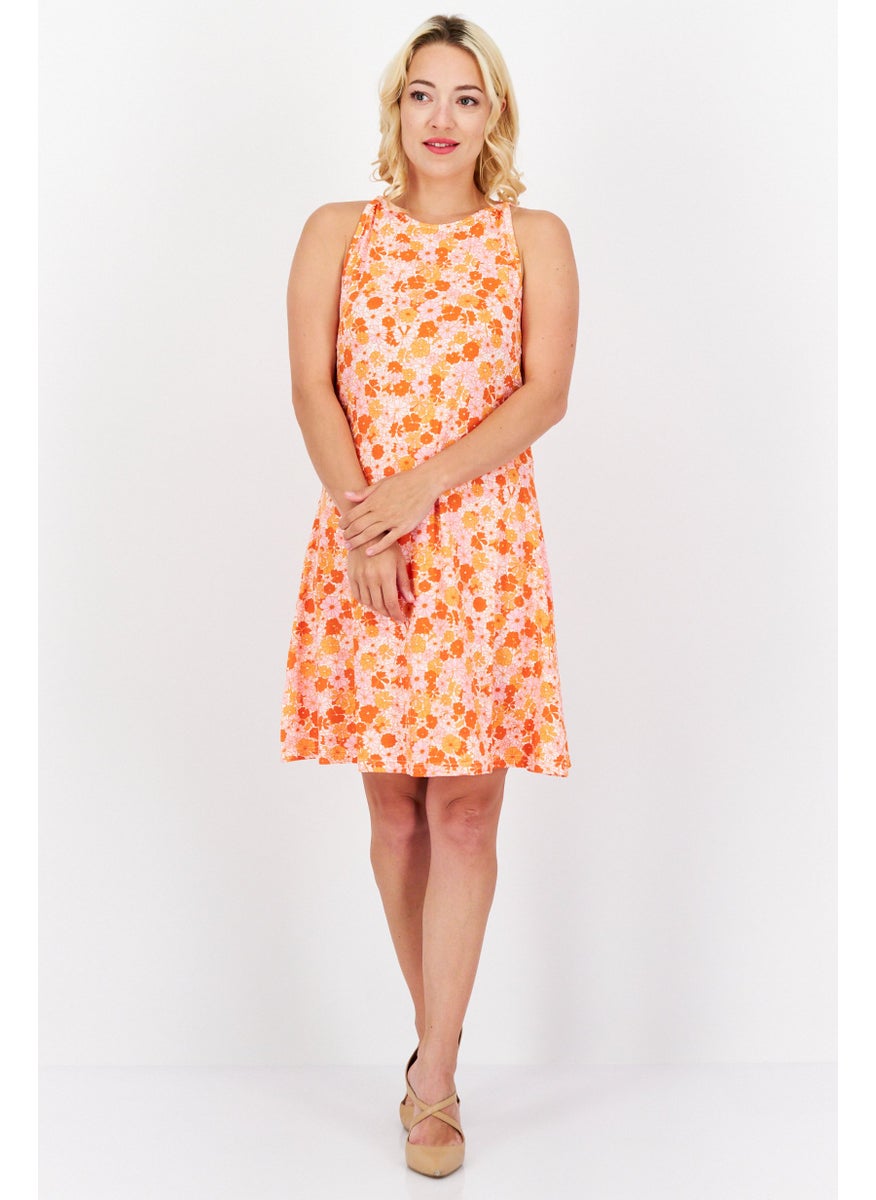 PIECES Women Floral Printed Mini Dress, Orange Combo  - Image 4