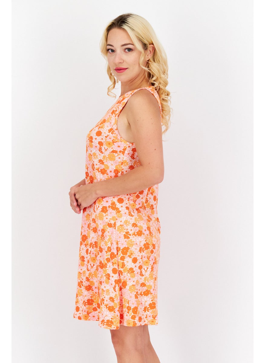 PIECES Women Floral Printed Mini Dress, Orange Combo  - Image 2