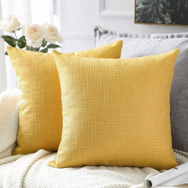 Artscope Cushion Covers Set of 2 Linen Decorative Square Pillowcases Pillow Covers 60x60cm for Home Decor Sofa Bedroom Car Yellow 24x24