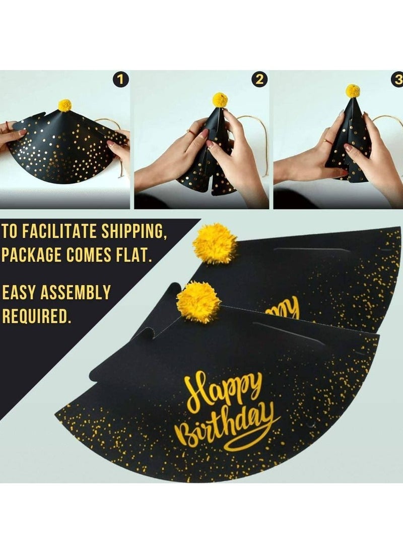 SYOSI Birthday Party Hats Fun Celebration Kit of 10 Black and Gold Happy Cone for Kids Supplies Decorations  - Image 5