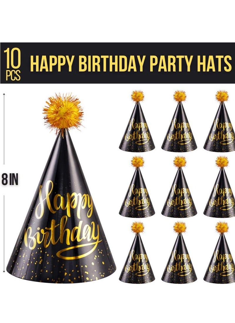 SYOSI Birthday Party Hats Fun Celebration Kit of 10 Black and Gold Happy Cone for Kids Supplies Decorations  - Image 4