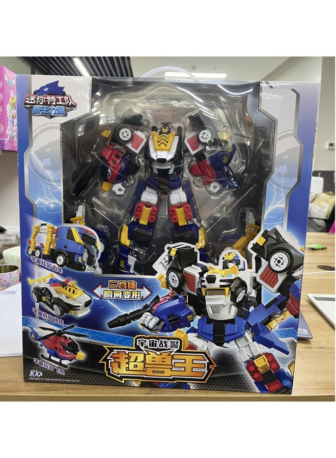 Authentic Mini Agents Beast King Power Children's Toy Transformation Avocado Eagle Lion King Mecha King Kong Robot Boy-Color:804301 Space War Police Super Beast King Triple Combination - Image 1