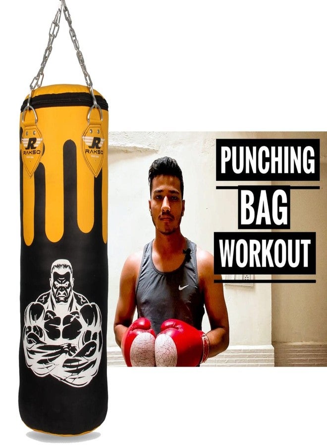 RAKSO 18 INCH Yellow -Black-unfilled Heavy Punching Bag with Hanging Chain, Yellow (Black) (30 INCH) - Image 3