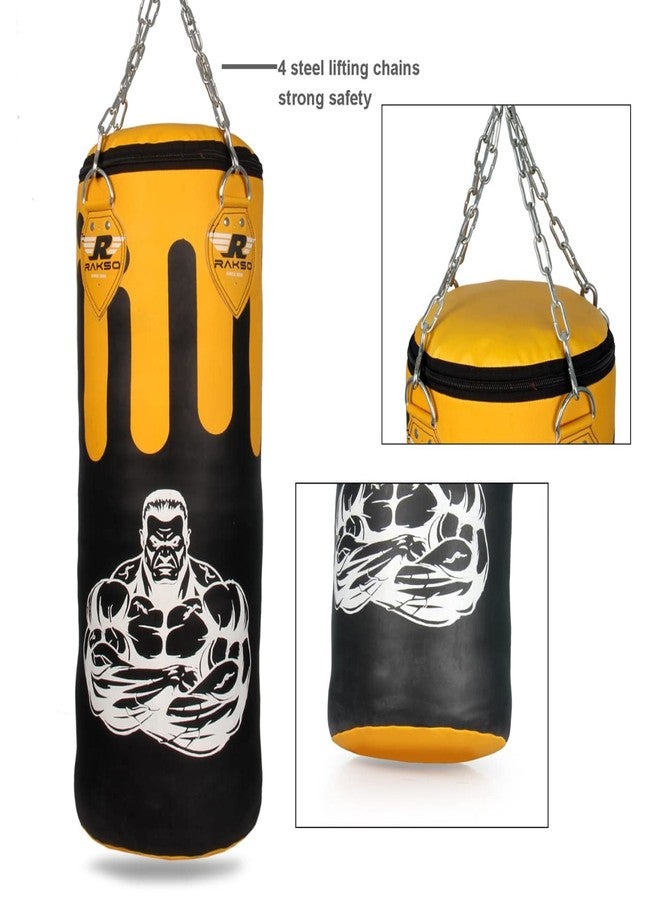 RAKSO 18 INCH Yellow -Black-unfilled Heavy Punching Bag with Hanging Chain, Yellow (Black) (30 INCH) - Image 2