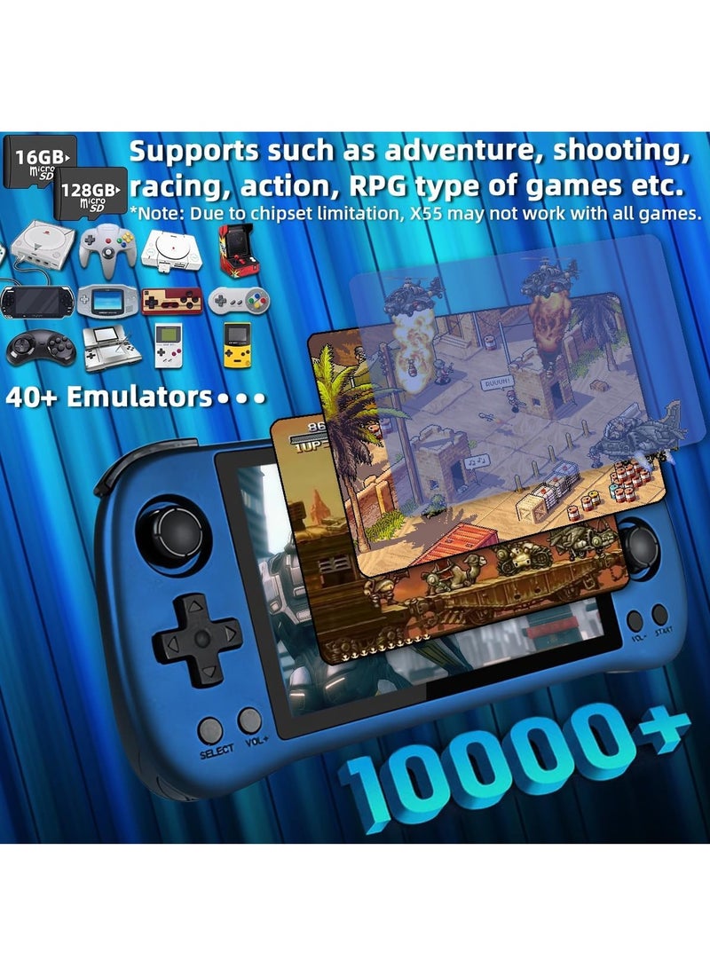 Powkiddy X55 Handheld Game Console 5.5 inch Portable Retro Video Hand-Held Games Consoles Rechargeable RK3566 Hand Held Classic Play System 16GB+128GB (Blue) - Image 2