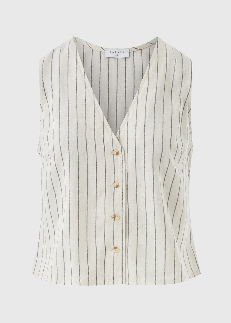 Matalan Stone Linen Blend Stripe Waistcoat
