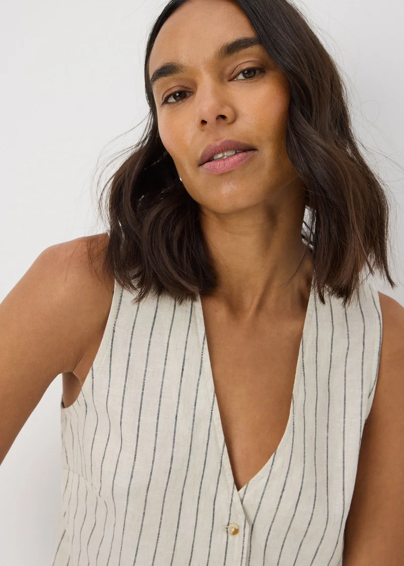 Matalan Stone Linen Blend Stripe Waistcoat
