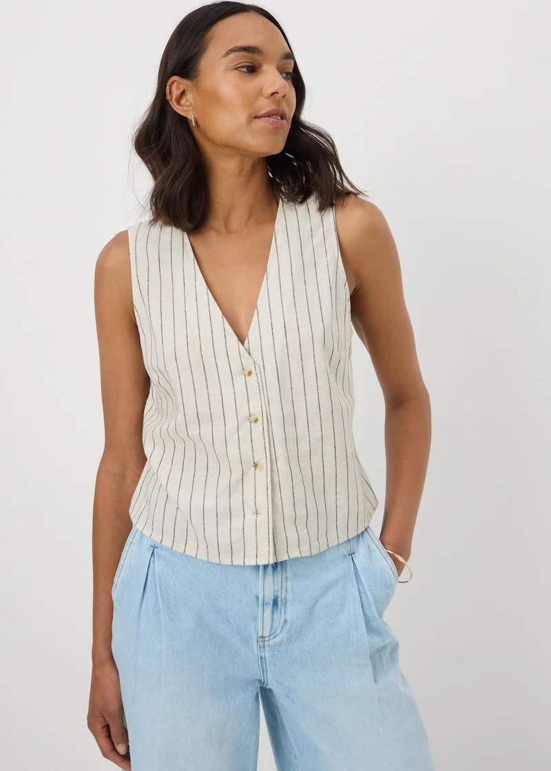 Matalan Stone Linen Blend Stripe Waistcoat