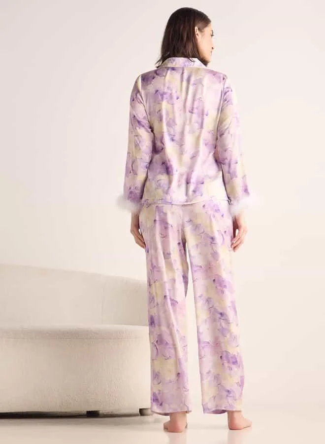 Splash FAV Floral Print Satin Pyjama Set