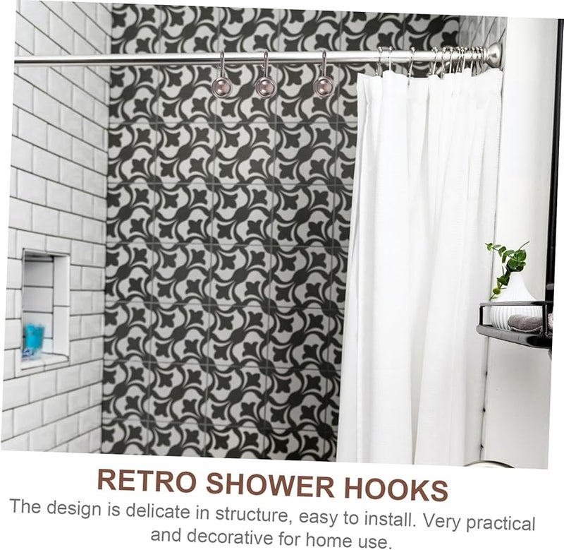 Retro Shower Curtain Hooks 12 Pack Easy Install Bathroom Accessories - Image 4