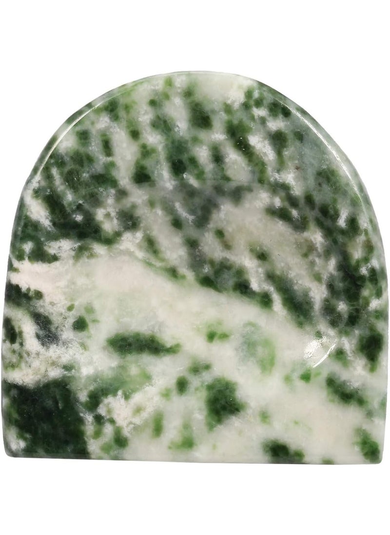 SUNYIK SUNYIK Handcarved Thumb Worry Stone, Polished Palm Pocket Stones Healing Crystals, Half Round, Green Dalmation Jasper 