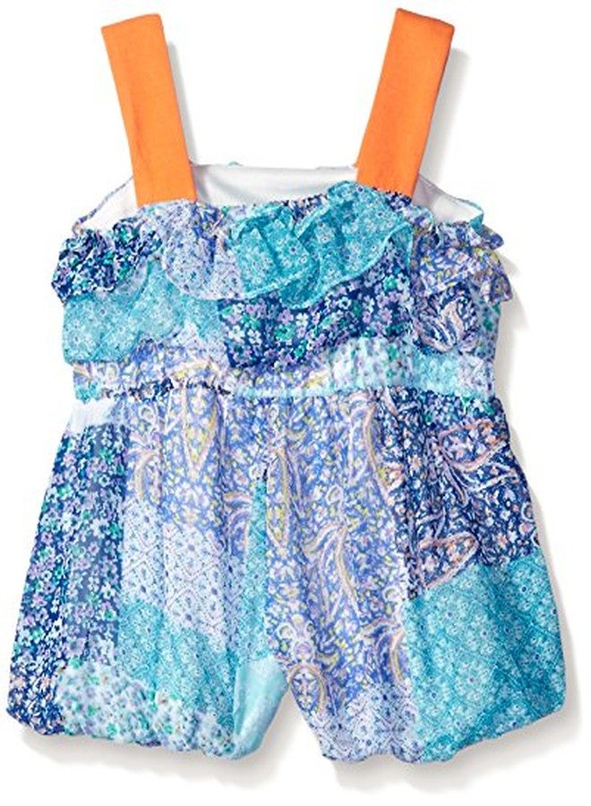 Rare Editions Baby Girls' Little Patch Print Chiffon Romper, Blue/Orange, 18 Months - Image 2