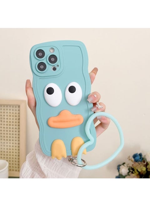 Case Cover For iPhone 14 Pro Max Wave Edge Big Duck Silicone Phone Case with Wristband Blue