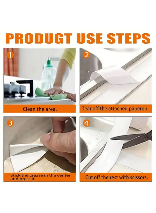 White Waterproof Self Adhesive Sealing Strip 1 5 Inch x 59 Inch For Bathroom Kitchen - Image 5