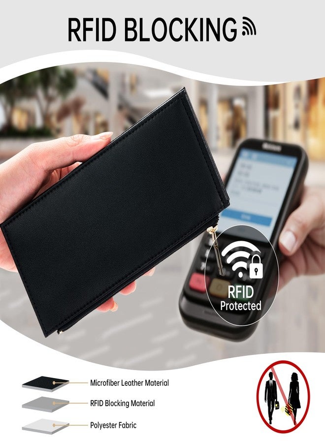 Mayski Slim RFID Wallet Women Small Credit Card Holder Trifold N Shaped Card Case with Zipper Pocket(Black) - Image 3