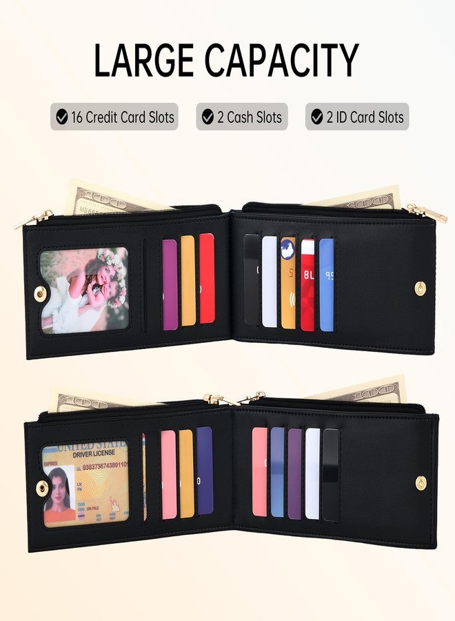 Mayski Slim RFID Wallet Women Small Credit Card Holder Trifold N Shaped Card Case with Zipper Pocket(Black) - Image 5