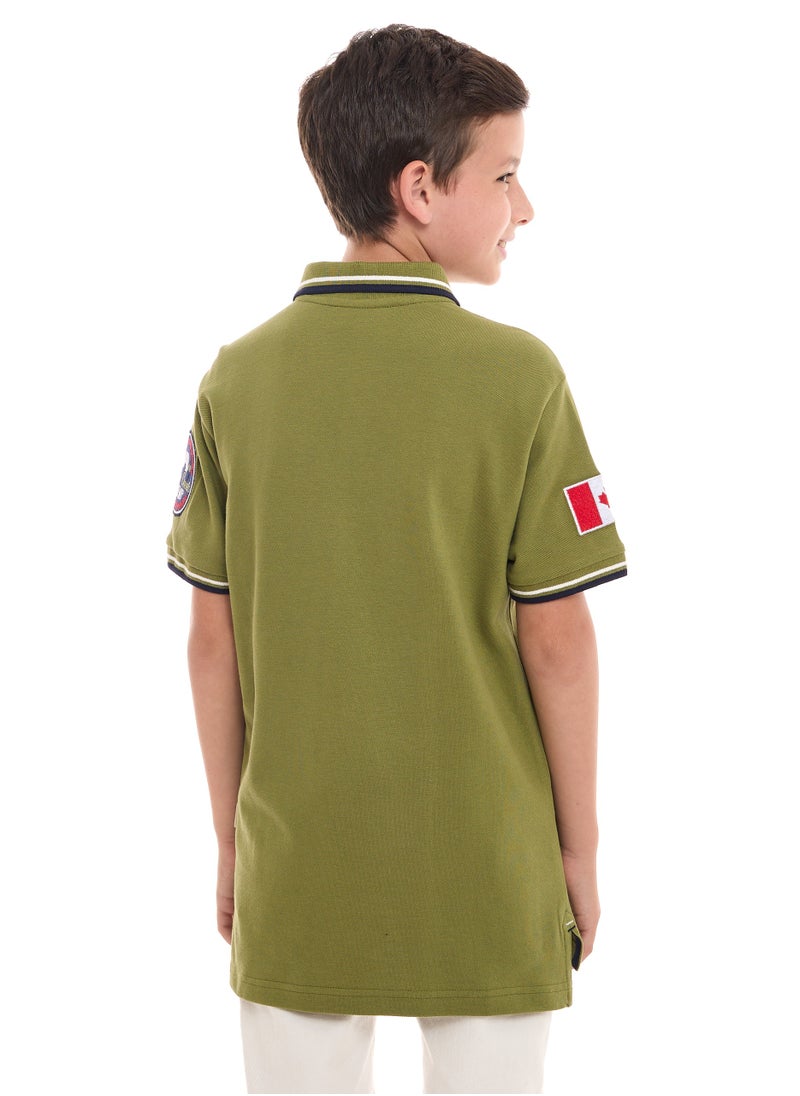 victor and jane Polo Shirt for Boys  (6-12 Years) Green - Classic Style  - Image 3