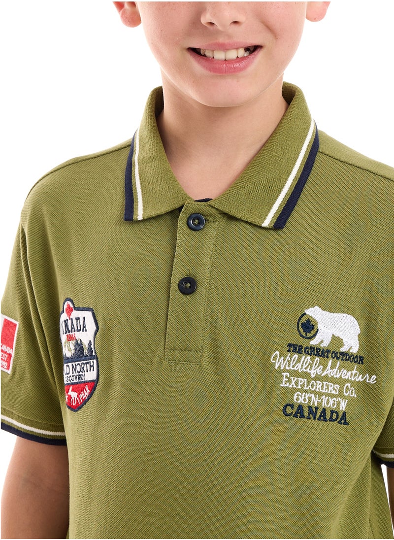 victor and jane Polo Shirt for Boys  (6-12 Years) Green - Classic Style  - Image 4