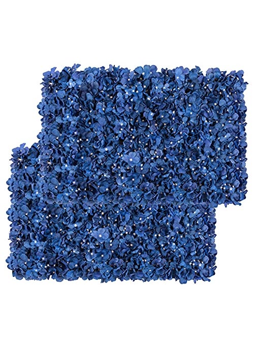 U'Artlines Flower Wall Panel Set UArtliens Artificial Wall Flower Backdrop 24x16 Inch 3D Silk Hydrangea Rose Floral Panel for Photo Background Home Party Wedding Backdrop Decoration2pcs Royal Blue 