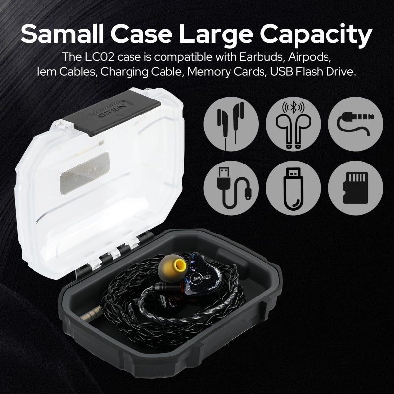 Linsoul LC02 in Ear Monitor Case, Portable Earbud Hard Case, Waterproof Earphone Storage Box, Travel Carrying Case for Headphones and IEM Cables, Fit for ZS10 PRO Cadenza Supermix4 Hype4 Zero:2 Zonie - Image 2