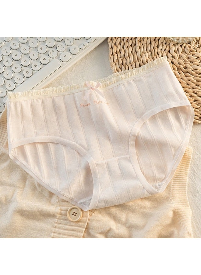 10a Bacteriostatic Cotton Crotch Girl's Pure Cotton Student Letter Wood Ear Simple Striped Bow Women's Briefs