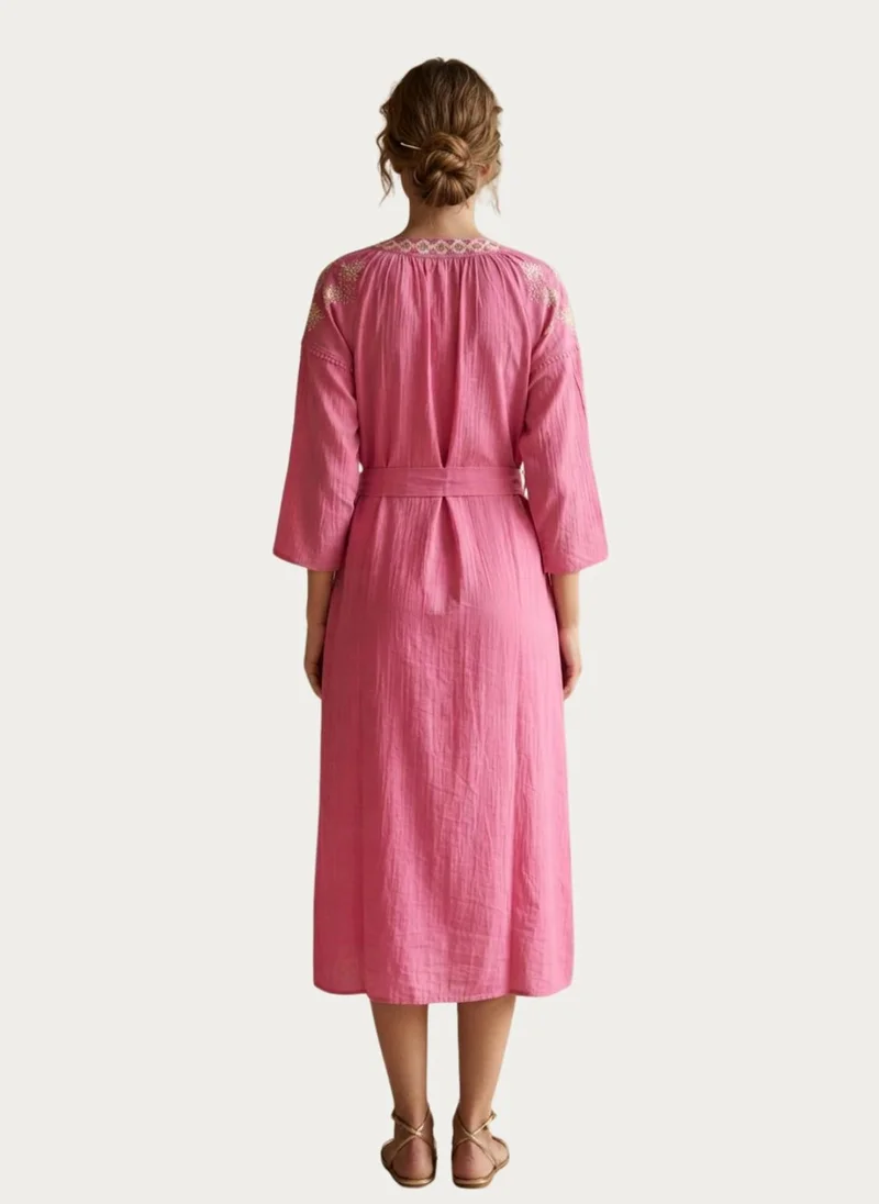 Alaya Women Embroidered With Belt Cotton Rayon Dress -AL3722