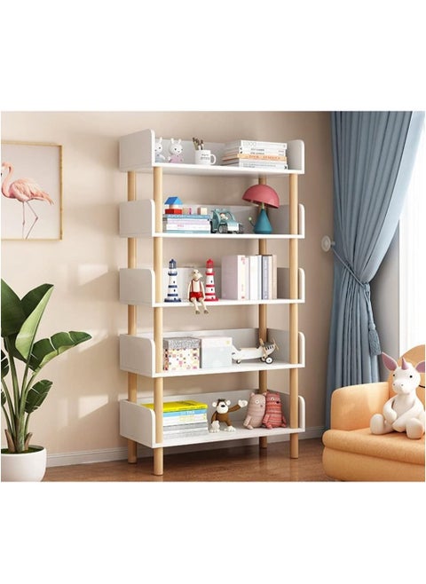 Bookshelf Item Shelf Large Storage 3-Tier 4-Tier 5-Tier Large Storage Stylish Bookshelf Solid Wood Structure Stable for Family Living Room Student Office Easy Assemble (White, 5-Tier)