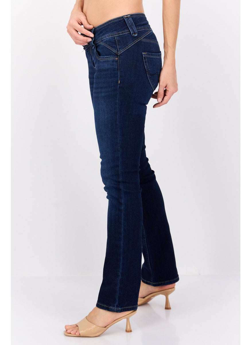 Pepe Jeans Women Straight Fit Washed Non Stretchable Jeans, Blue  - Image 2