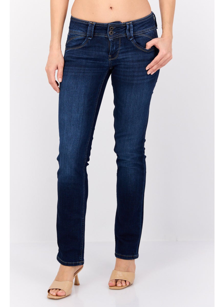 Pepe Jeans Women Straight Fit Washed Non Stretchable Jeans, Blue  - Image 1