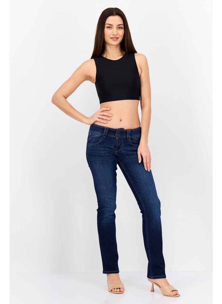 Pepe Jeans Women Straight Fit Washed Non Stretchable Jeans, Blue  - Image 3