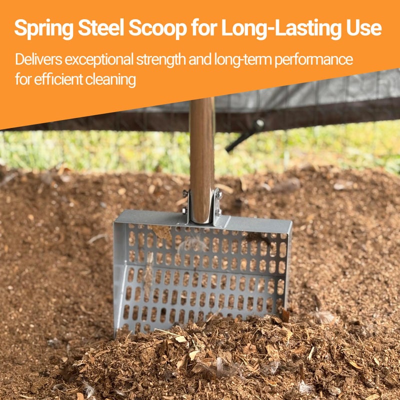 CKLT Chicken Poop Scooper Spring Steel Sifting Shovel with 3 Adjustable Angle, 38-66in Extendable Stainless Steel Handle, Professional Poultry Litter Cleaner for Chicken Coop, Duck, Goat & Sand - Image 5