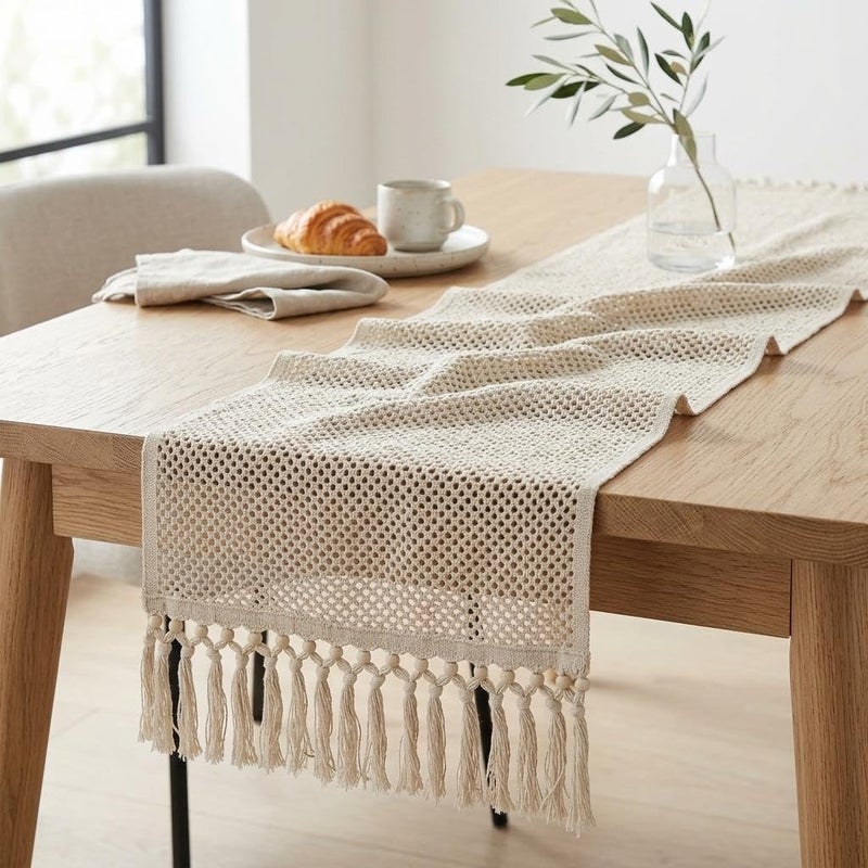 Fringe Runner - Stylish Crochet Lace Runner with Detailed Tassels for Living Room Furniture Accent - Image 2