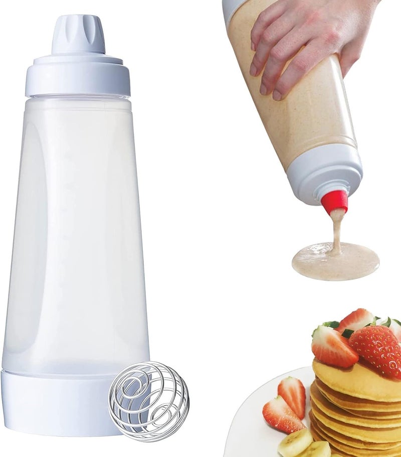 KASTWAVE Pancake Batter Dispenser - Kitchen Tool for Cupcakes, Crepes, Waffles & Cookies - Liquid Batter Mix Dispensing Bottle with Measurement Marks, Easy Squeeze - Image 1