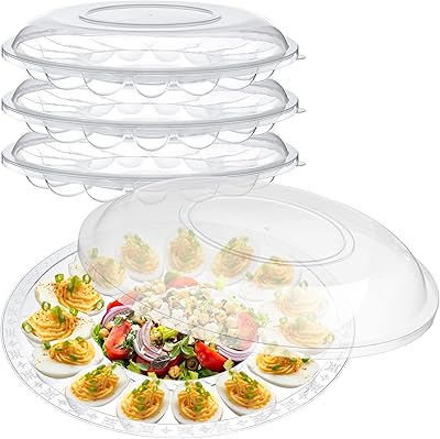 Shellwei 3 Pcs Deviled Egg Tray with Lid 12 Inch Round Egg Containers with 15 Egg Slots Reusable Plastic Egg Holder - Image 1