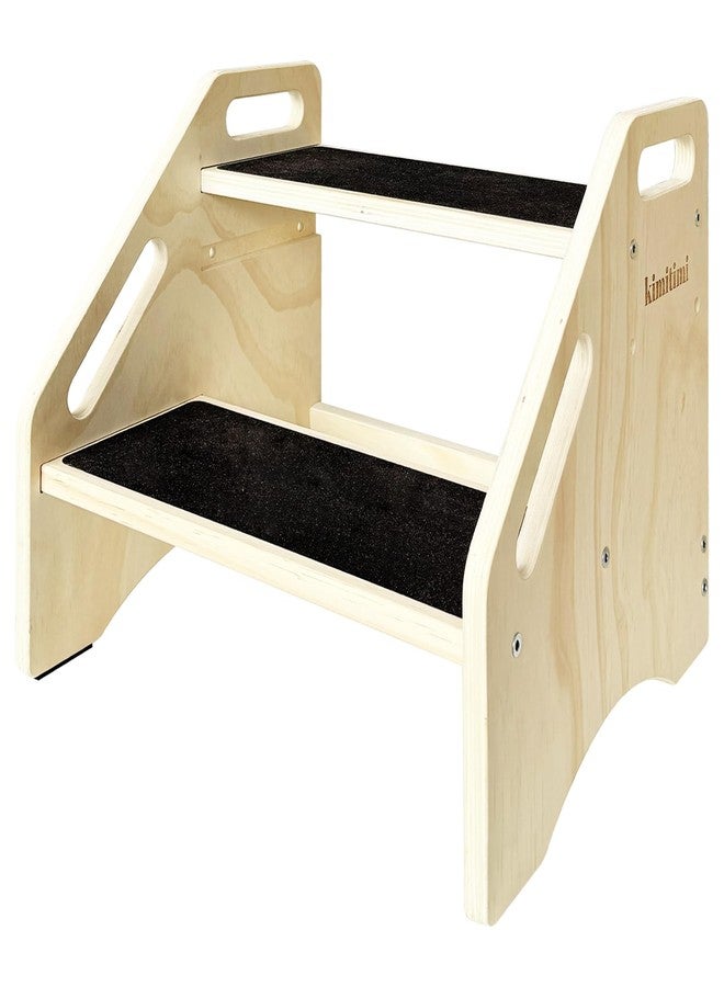 kimitimi Wooden Two Step Stool for Kids Toddler with Handle & Non-Slip Pads, Portable Steping Stool for Bathroom, Kitchen, Durable and Safe - Image 1