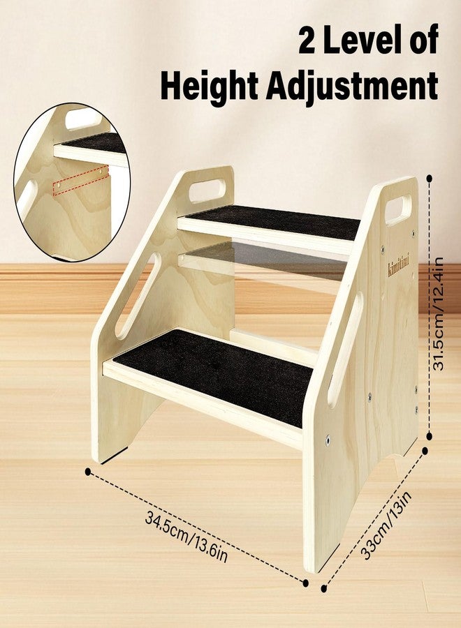kimitimi Wooden Two Step Stool for Kids Toddler with Handle & Non-Slip Pads, Portable Steping Stool for Bathroom, Kitchen, Durable and Safe - Image 2
