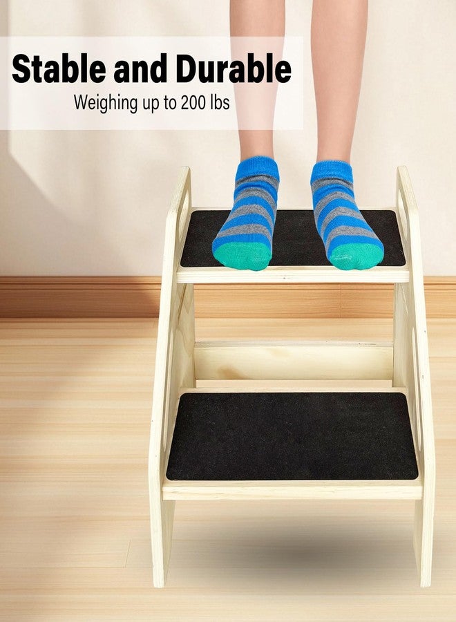 kimitimi Wooden Two Step Stool for Kids Toddler with Handle & Non-Slip Pads, Portable Steping Stool for Bathroom, Kitchen, Durable and Safe - Image 5