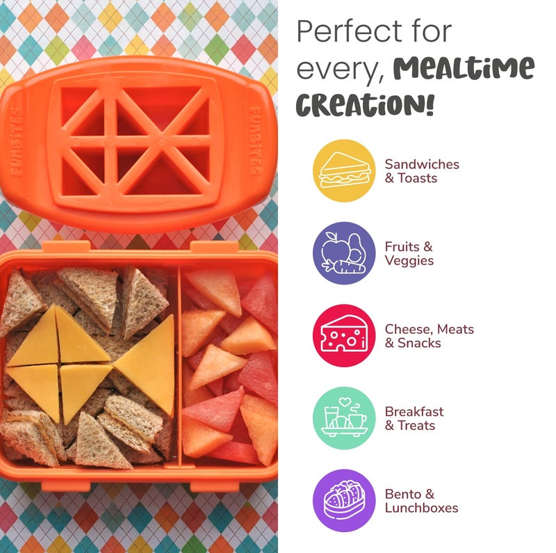 FUNBITES Sandwich Cutter for Kids Lunch, Mini Cookie Cutters, Bento Box Accessories, Cuts Food into Bite-Size Shapes for Toddler Lunch, Great for picky eaters - Orange Triangles 1pk - Image 5