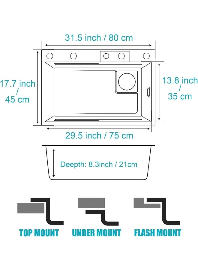 Generic Smart Nono Kitchen Sink Black With Led Temperature Display, 304 Stainless Steel Waterfall Kitchen Sink Workstation With Pull Out Mixer Tap Large Single Bowl Sink For Kitchen 80 * 48Cm  - Image 3
