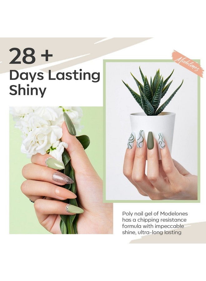 modelones 6 Colors Poly Nail Gel Set Poly Nail Extension Gel Colors Tubes Kit Glitter Nude Coral Green Light Blue All Seasons Manicure Salon At Home - Image 5