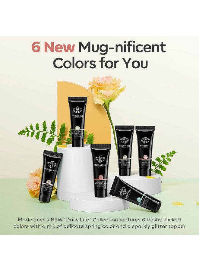 modelones 6 Colors Poly Nail Gel Set Poly Nail Extension Gel Colors Tubes Kit Glitter Nude Coral Green Light Blue All Seasons Manicure Salon At Home - Image 2