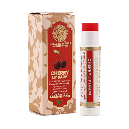 RYLLZ ESSENTIALS Cherry Lip Balm | SPF 50 PA+++ | With Shea Butter, Kojic Acid, Ceramide, Niacinamide, Alpha Arbutin & Hyaluronic Acid | Red Tint | For Lip Lightening & Moisturized Lips | 5 Gm - Image 1