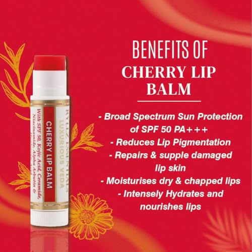 RYLLZ ESSENTIALS Cherry Lip Balm | SPF 50 PA+++ | With Shea Butter, Kojic Acid, Ceramide, Niacinamide, Alpha Arbutin & Hyaluronic Acid | Red Tint | For Lip Lightening & Moisturized Lips | 5 Gm - Image 5